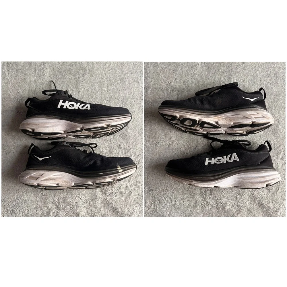 Hoka One One Bondi 8 Women's Wide Cushioned Running Shoe Sneaker Black White 8.5 - Picture 5 of 17